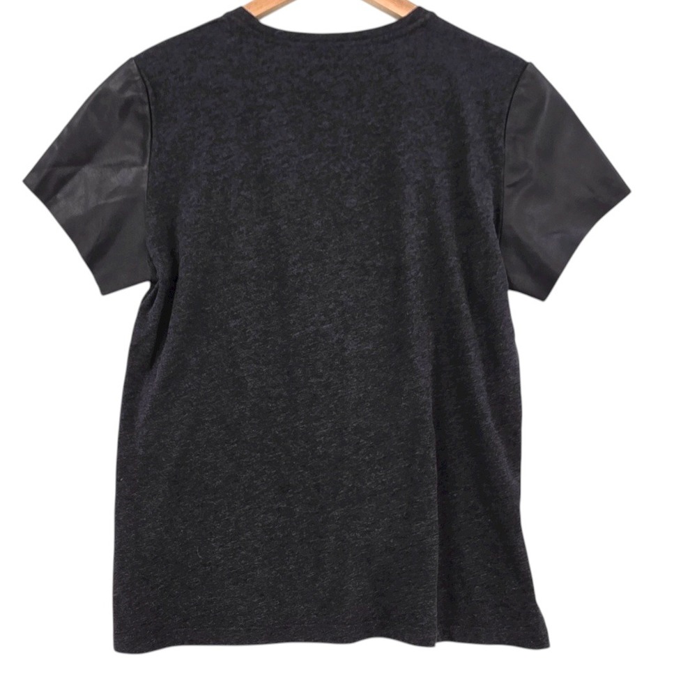Vince Womens S Black Lamb Leather Sleeve T Shirt - Picture 4 of 12